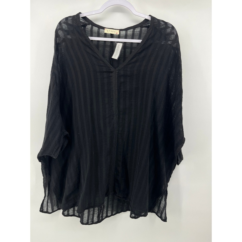 Stark X Wide Body‎ Gauze Top Womens XS Black Striped V-Neck Oversized Cotton